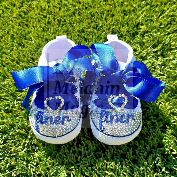Beautiful BLUE embellished soft sole cute baby shoes with ribbon lace - Picture 2 of 5